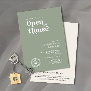 Invitación Casa abierta de negocios de tipografía verde Boho