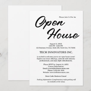 Invitación Casa abierta de negocios moderna en blanco y negro