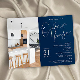 Invitación Casa abierta de negocios Navy Blue & Silver Una fo