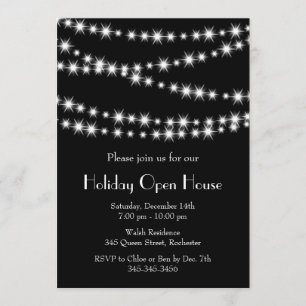 Invitación Casa abierta de Twinkle Lights Holiday (negro)