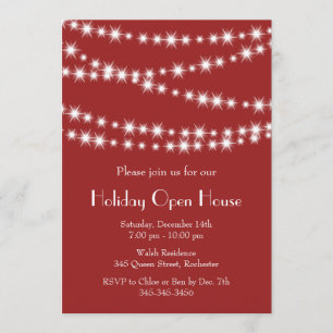 Invitación Casa abierta de Twinkle Lights Holiday (rojo)