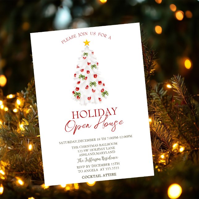 Invitación Casa Abierta de Vacaciones de Navidad con árbol bl (Subido por el creador)