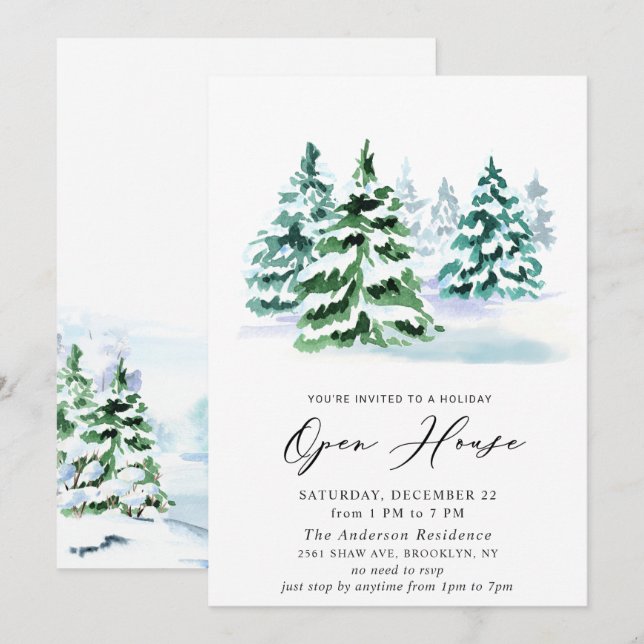 Invitación Casa abierta de vacaciones de Navidades de pino ac (Anverso / Reverso)