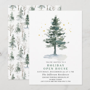 Invitación Casa abierta de vacaciones de Navidades de pino ac