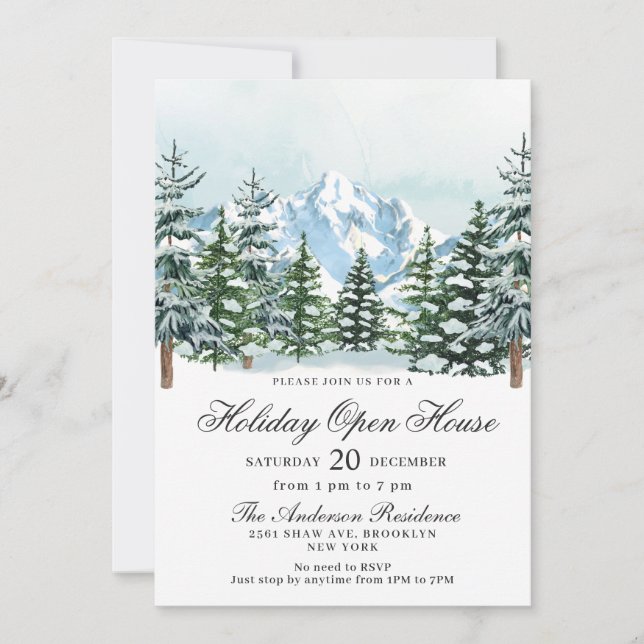 Invitación Casa abierta de vacaciones de Navidades de pino ac (Anverso)