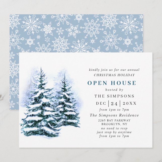 Invitación Casa abierta de vacaciones de Navidades de pino ac (Anverso / Reverso)