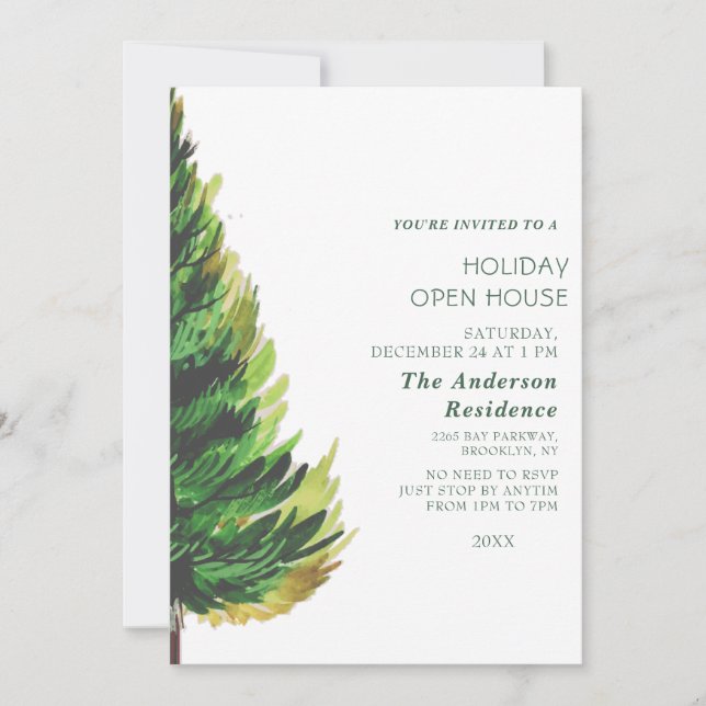 Invitación Casa abierta de vacaciones de Navidades de pino mi (Anverso)