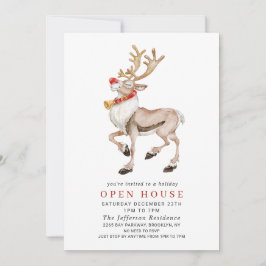 Invitación CASA ABIERTA DE VACACIONES DE NAVIDADES de renos d