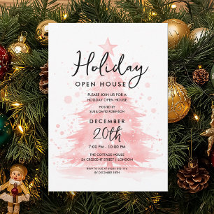 Invitación Casa Abierta de Vacaciones Elegante Árbol Pintado
