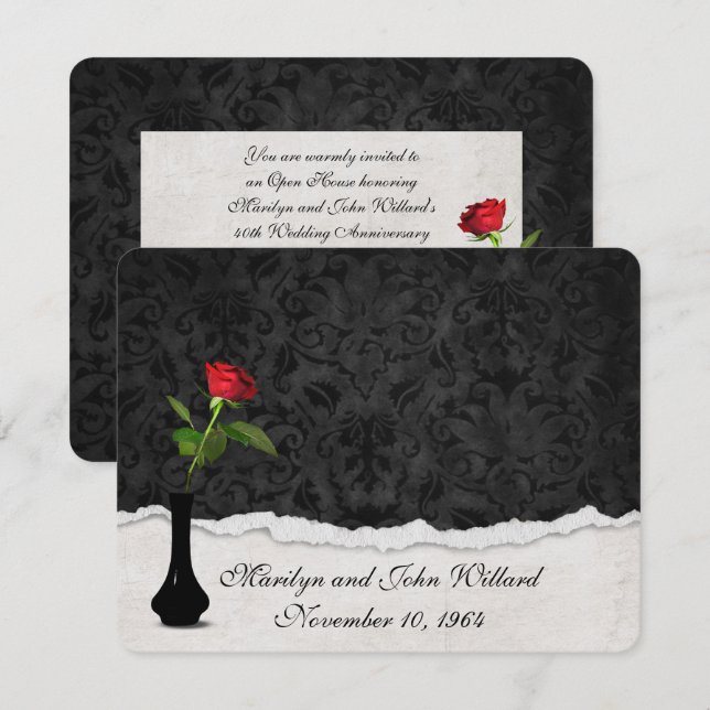 Invitación Casa abierta del Boda Rosa Rojo (Anverso / Reverso)