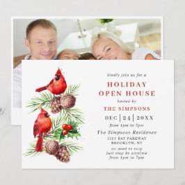 Invitación Casa abierta del cardenal Holly Berry Holiday Navi