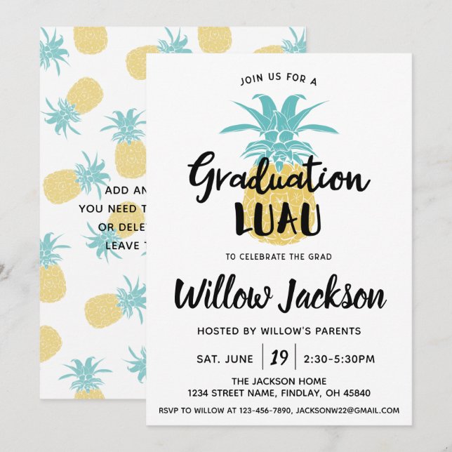Invitación Casa Abierta del Partido de Graduación Luau Ohana (Anverso / Reverso)