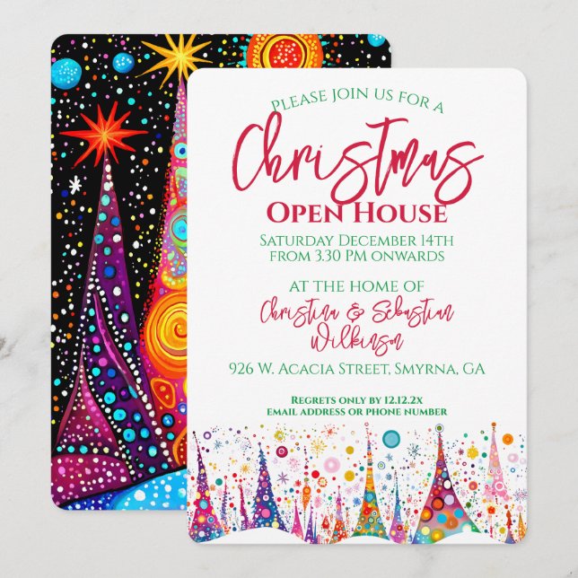 Invitación Casa abierta en árbol de Navidad (Anverso / Reverso)
