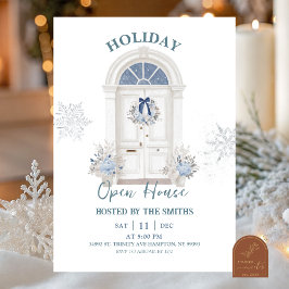 Invitación Casa abierta en Navidad de invierno azul
