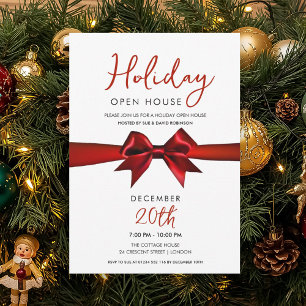 Invitación Casa Abierta Fiesta de Navidad con Lazo Rojo 