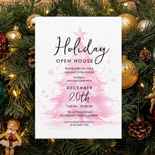 Invitación Casa Abierta Fiesta Pintado a Mano Árbol Rosa