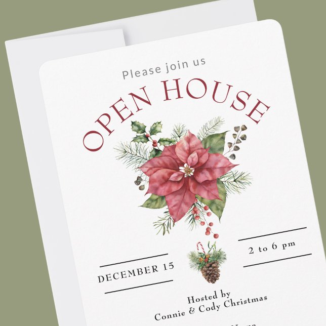 INVITACIÓN CASA ABIERTA FLORE DE NOCHEBUENA ROJA (Holiday Open House Invitations)