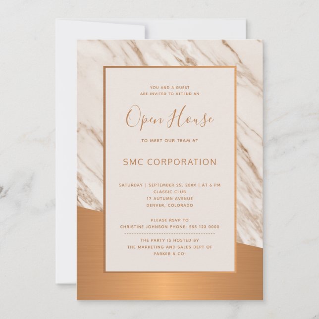 Invitación Casa abierta formal de cobre de mármol (Anverso)