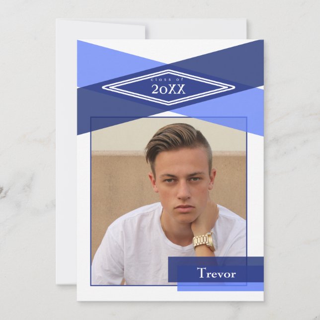 Invitación Casa abierta moderna de tipo geométrico azul (Anverso)