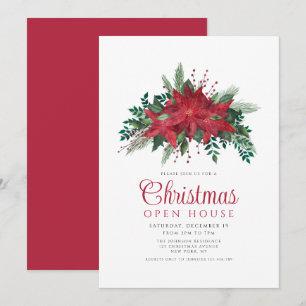Invitación Casa Abierta Navideña con Flor de Nochebuena Roja