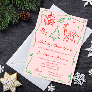 Invitación Casa Abierta Navideña con Garabatos Caprichosos Di