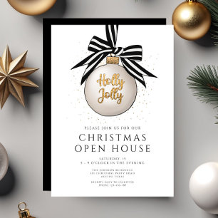 Invitación Casa Abierta Navideña Festiva en Blanco y Negro