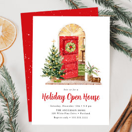 Invitación Casa Abierta Navideña Puerta Roja Nevada