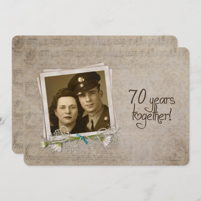 Invitación Casa abierta por 70º aniversario de bodas (Anverso / Reverso)