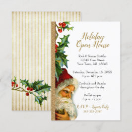 Invitación Casa abierta Purpurina de oro Santa Holly