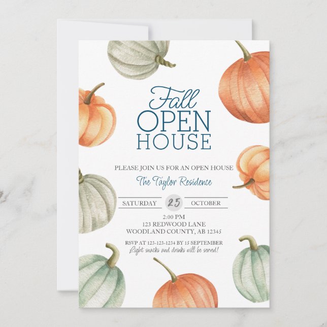Invitación Casa Abierta Realtor Fall, Calabazas Calentadoras (Anverso)