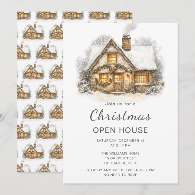 Invitación Casa Abierto de Vacaciones para navidades (Anverso / Reverso)