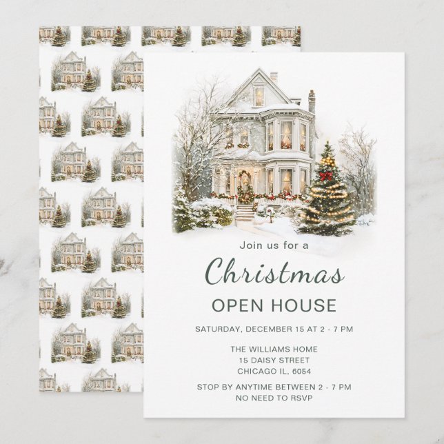 Invitación Casa Abierto de Vacaciones para navidades (Anverso / Reverso)