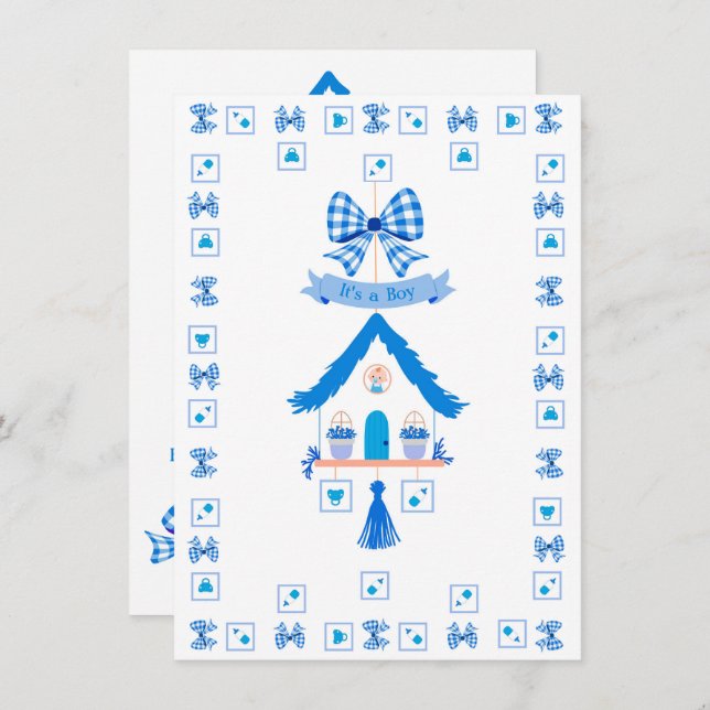 Invitación Casa azul personalizada es un niño Baby Shower (Anverso / Reverso)