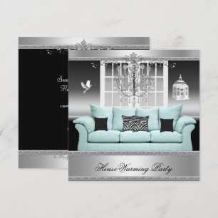 Invitación Casa Calentadora Fiesta Candelier Verde azulado Pl