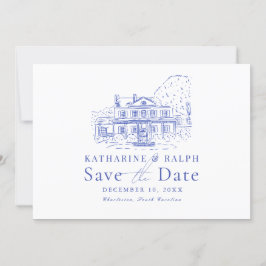 Invitación Casa Colonial Azul/Mansión/Manor Guardar la fecha