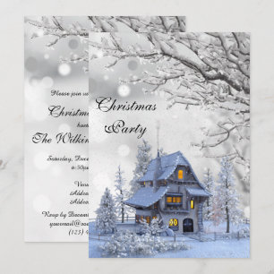 Invitación Casa con Techo Nevado Fiesta de Navidad Invernal