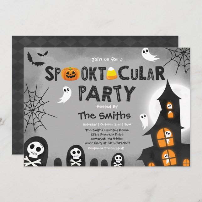 Invitación Casa Cuta Halloween embrujada Spooktacular (Anverso / Reverso)