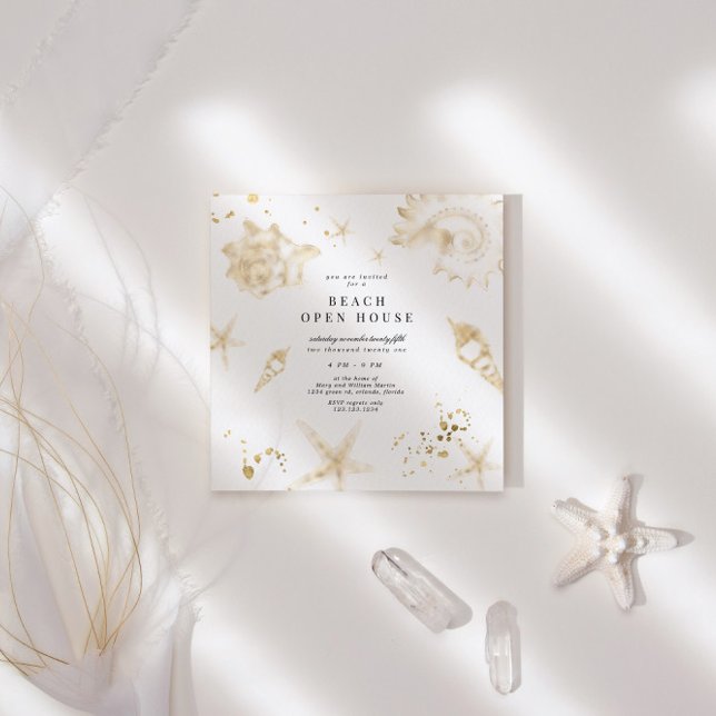 Invitación Casa de Abierto Coastal Golden Elegant Square (Subido por el creador)