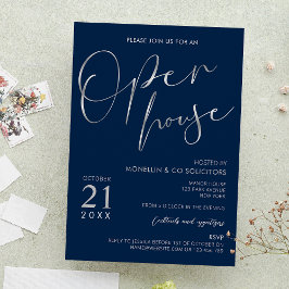 Invitación Casa de Apertura Navy Blue & Silver Elegant