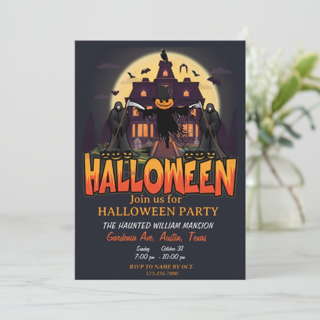 Invitación Casa de calabaza asustada, Fiesta planificador de  (Anverso de pie)