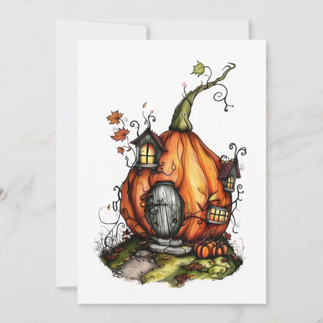 Invitación Casa de Calabaza de Cuento de Hadas (Anverso)