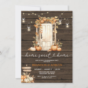 Invitación Casa de calabaza de madera Fiesta de inauguración 