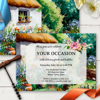 Invitación Casa de campo de verano en el jardín trasero
