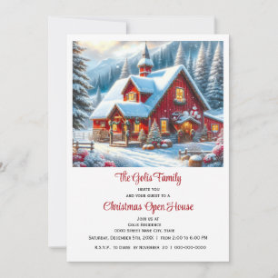 Invitación Casa de campo roja Casa abierta de Navidad 