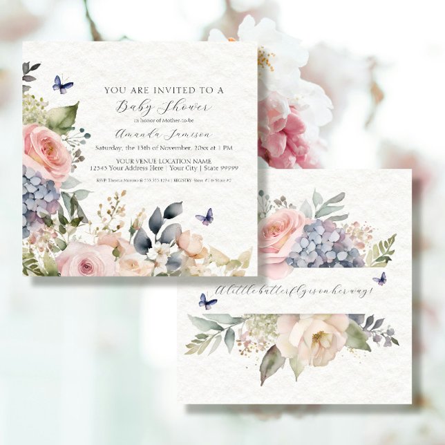 Invitación Casa de campo rosa rosa floral Bouquet Girl (Subido por el creador)