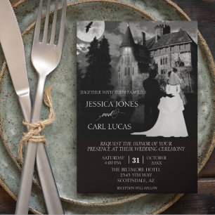 Invitación Casa de Castillo de Halloween de la Pareja de Boda