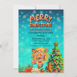 Invitación Casa de Dulces de Pan de Jengibre de Navidad, y Añ