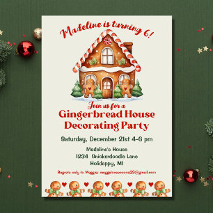 Invitación Casa de Gingerbread Cuta Decorada Cumpleaños