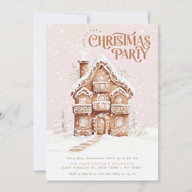 Invitación Casa de Gingerbread Fiesta Navidades Elegantes (Anverso)