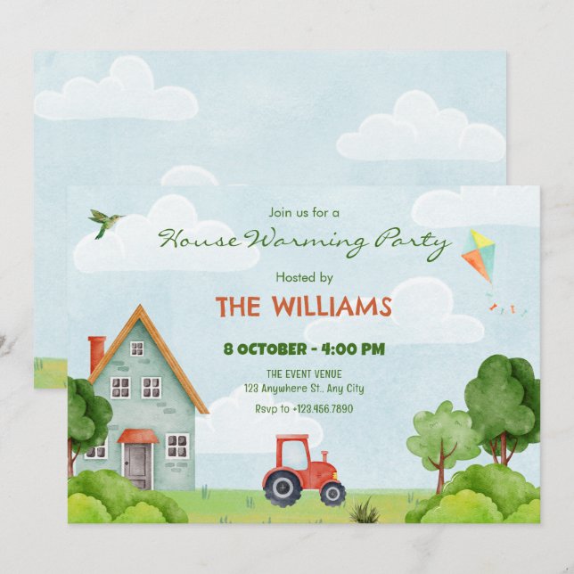 Invitación casa de granja verde (Anverso / Reverso)